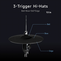 Cymbale Hi-Hat électronique monobloc 13 pouces à triple zone avec déclencheur de bord de cloche pour batterie électronique