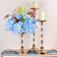 Support à fleurs en métal et cristal sur mesure pour centres de table de mariage, Vases de présentation, Porte-bougie de luxe doré en gros