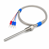 PT100 RTD Temperature Sensor 3 Wire WZP-291 Stainless Steel Fixed Thread Shielded Cable for Industrial Pipeline Control