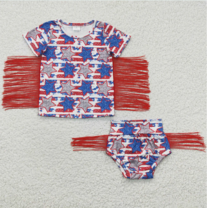 Sibling Baby Girls 4th Of July Shirt Bummie Sets - Product Image 2