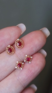 Boucles d'oreilles en or massif 18 carats avec pierres précieuses en rubis naturel de luxe Xinfly pour femmes, bijoux de mariage, cadeau - Product Image 4
