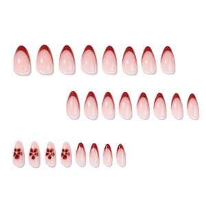 <span class=keywords><strong>Uñas</strong></span> <span class=keywords><strong>Postizas</strong></span> de Almendra con Punta Francesa Roja y Diseño Floral, <span class=keywords><strong>Uñas</strong></span> Falsas con Cobertura Completa <span class=keywords><strong>para</strong></span> Mujer, Venta al Por Mayor - Product Image 3