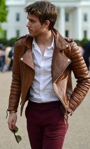 Chaqueta de Cuero Estilo Motero Unisex, Color Marrón Camuflaje, Cuello Alto, Impermeable, Cortavientos, Cierre de Cremallera, Estilo Casual, Holgada, de Nailon para Invierno - Product Image 4