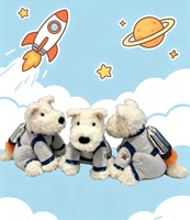 Peluche Astronaute West Highland White Terrier, Chien Westie Moelleux avec Sac à Dos Fusée pour Enfants
