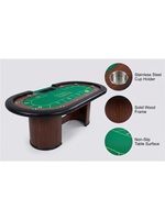 Table de poker Texas Hold'em ovale de luxe moderne en bois, avec tapis de jeu de qualité casino, porte-cartes et porte-gobelets pour divertissement (9-10 joueurs)