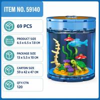 Ensemble de blocs de construction d'aquarium cylindrique transparent personnalisé avec tortue, champignons et algues, jouets éducatifs pour enfants pour l'assemblage DIY