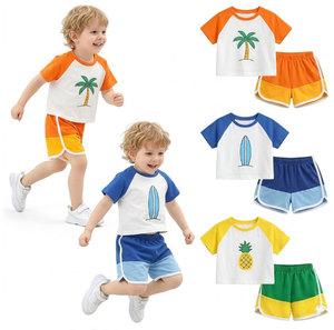 Conjuntos de Ropa de Verano para Niños Pequeños, Cuello Redondo, Manga Corta, Pantalones Cortos Deportivos Casuales, Diseños Variados, Conjunto de Color Mixto, 3-6 Años - Product Image 1