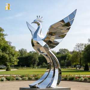 Sculpture de phénix en acier inoxydable de grande taille RELONG, art abstrait moderne pour la décoration de la place publique en plein air - Product Image 5