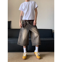 FY américain rétro recadrée hommes jambe large Shorts jean hommes Y2k Baggy lavé ample droit décontracté Couple Shorts 3/4 jean pour hommes