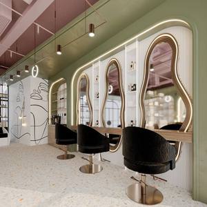 Diseño de Interiores de Lujo para Salón de Belleza, Muebles Personalizados para Salón de Belleza, Estaciones Curvas Estilo Crema, Instalación Llave en Mano - Product Image 1