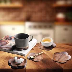 Posavasos de flores de madera de nogal, alfombrilla para taza de té de Kungfu, soporte para bebidas de madera maciza hecho a mano, decoración de mesa ecológica - Product Image 1