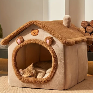 Lit pour animaux de compagnie en gros, modèle maison mignonne, chaud en hiver, doux, toutes saisons, amovible et lavable, type villa - Product Image 2