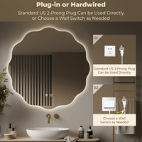 Miroir de salle de bain LED en forme de fleur ondulée festonnée, 3 températures de couleur, gradation progressive, anti-buée, sans cadre, rétroéclairé
