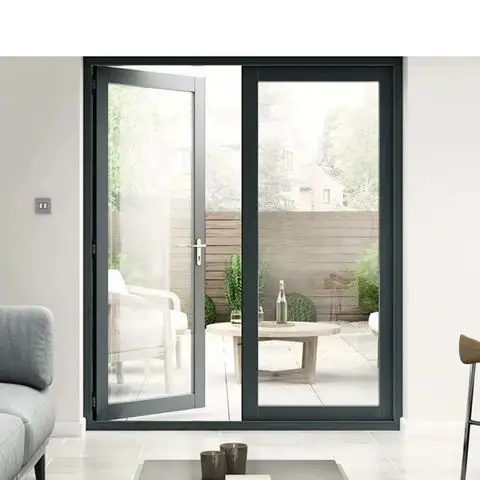 बाहरी एल्यूमीनियम दरवाजा ग्लास फ्रेम डबल एंट्री कैसमेंट आंतरिक दरवाजे और खिड़कियां फ्रेंच आवासीय स्विंग पाटियो दरवाजा