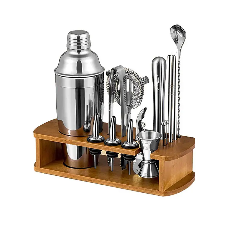 Wooden Cocktail Shaker Set Bartender Kit with Stand