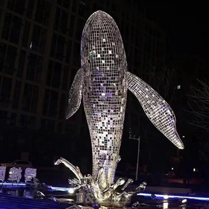 ประติมากรรมปลาวาฬสแตนเลสกลางแจ้งพร้อมไฟตกแต่ง - Product Image 6