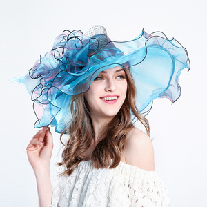 Grand Chapeau Fascinator à Fleur en Organza pour <span class=keywords><strong>Femme</strong></span>, Large Bord, Robe de Thé Fleurie pour Mariages, Fêtes, Événements d'Église, et le <span class=keywords><strong>Derby</strong></span> du Kentucky - Product Image 5