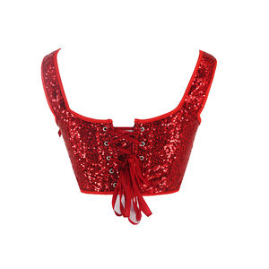 Nouveau Shapewear Corset Court Sexy Femmes Rouge Frange Corset <span class=keywords><strong>Petit</strong></span> Sequin Gilet <span class=keywords><strong>La</strong></span>çage Bustier - Product Image 3