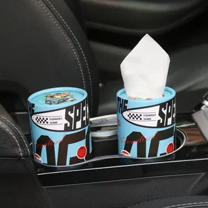 Hot Selling Custom Round Paper Disposable Facial Tissues Holders Tissue Tube Box Cylinder Round Tube Box For Car Vehicle Tissue