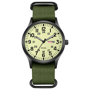 Reloj de campo para hombre con correa de nailon, esfera luminosa y pantalla de calendario dual - Reloj de pulsera de cuarzo resistente al agua WR30M - Product Image 4