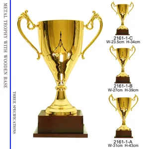 Trophy Cup Wooden Base Customized Gymnastics Soccer Golden Sports Soccer Metal Medal Trophy Manufacturers