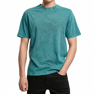 T-shirt tricoté court surdimensionné de poids lourd pour hommes lavé à l'acide personnalisé de haute qualité - Product Image 1