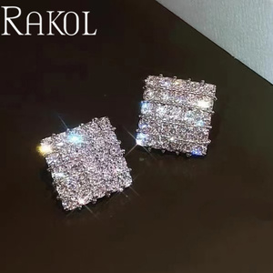 RAKOL ZPE1876 Rombo geométrico avanzado Nueva moda Arreglo cruzado Pendientes de circón completo - Product Image 3