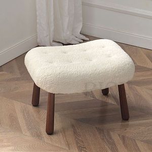 Accoudoir long <span class=keywords><strong>en</strong></span> bois <span class=keywords><strong>de</strong></span> séquoia pour femmes, <span class=keywords><strong>fauteuil</strong></span> à dossier beige <span class=keywords><strong>en</strong></span> laine d'agneau, avec tabouret, <span class=keywords><strong>fauteuil</strong></span> <span class=keywords><strong>en</strong></span> molleton et crème - Product Image 6