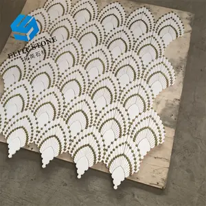 Atacado de fábrica branco pequeno mosaico mistura estilo ventilador em forma de jardim caminho de uso sector backsplash telha mármore