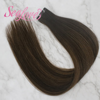 Extensions de cheveux humains Remy double trame à bandes adhésives, lisses et soyeuses, balayage noir et brun, vente en gros