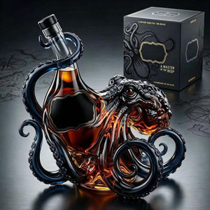 Nueva Botella de Vino y Whisky de Vidrio Transparente con Forma de Pulpo, Diseño Novedoso Soplado a Mano, Apta para Lavavajillas - Product Image 2