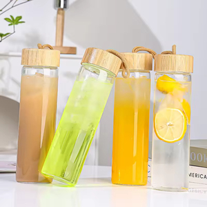 New Simple High Borosilicate Glass Water Cup with Silicone Sleeve & Bamboo Lid Portable Outdoor Single-layer <b>Drinking</b> Mug - Product Image 1