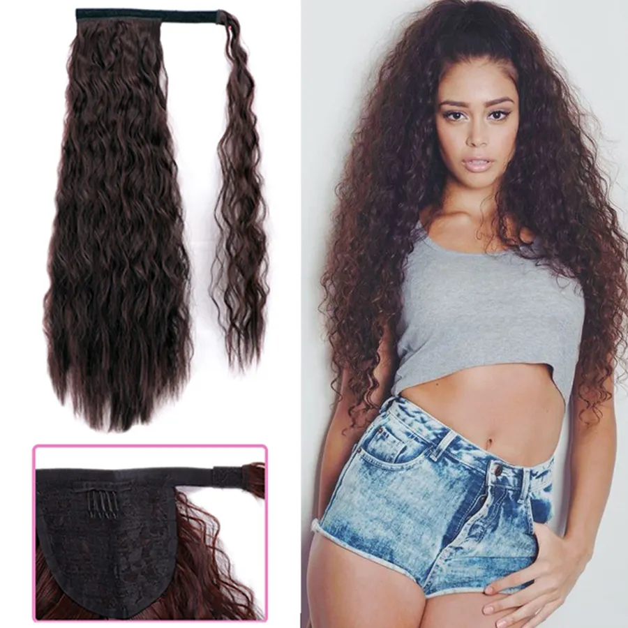 Wrap Around Krullend Paardenstaart Human Hair Braziliaanse Magische Pasta Pony Tail Extensions Natuurlijke Golf Haarstukjes Voor Vrouwen Remy Haar