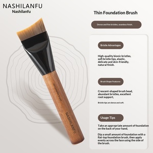 Pinceau de maquillage professionnel à tête plate en poils d'animaux avec manche en bois, idéal pour fond de teint liquide et correcteur, pour artistes - Product Image 3