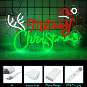 Enseigne néon LED en acrylique USB motif Chapeau de Père Noël Joyeux Noël, pour décoration murale esthétique de Noël, maison, chambre, magasin - Product Image 4