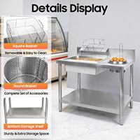 Station de panification sans dossier avec double bac en maille, table de travail en acier inoxydable pour panification de poulet, pour fournitures de restauration