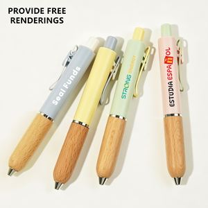 Stylo bille en plastique 0,5 mm, écriture fine, logo personnalisé, mini format plume, style sportif mignon, couleur bois Morandi, blocage de couleur - Product Image 1