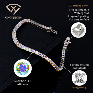 Vòng tay tennis đá moissanite hai màu, trang sức màu AB, bạc 925, vượt qua bài kiểm tra kim cương, dây chuyền vĩnh cửu, đá quý VVS 3mm - Product Image 2