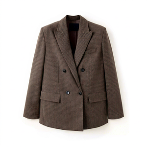Blazer croisé à carreaux pour femme, manches longues, col cranté, mélange laine et polyester, infroissable, idéal pour l'automne - Product Image 1