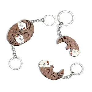 Creative simulation wooden couple otter key ring Pendant Valentine's Day couple key chain lovers friend pairing key