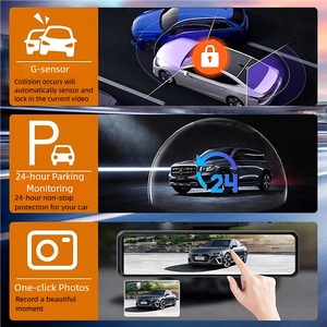 11 inch màn hình cảm ứng dòng phương tiện truyền thông Xe DVR Dash Cam ống kính kép Xem phía sau gương tự động Dashcam ghi video xe HD Dash máy ảnh - Product Image 2