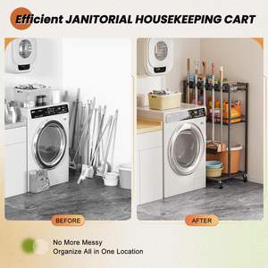 Suporte De Vassoura Com Organizador De Limpeza Armário De Armazenamento Com Esfregão Cabide Garra Rack Ganchos Limpeza Housekeeping Cart - Product Image 2