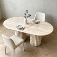 Ensemble de table à manger ovale pliable de luxe moderne haut de gamme en travertin, meubles en pierre de marbre naturel pour la maison et l'hôtel