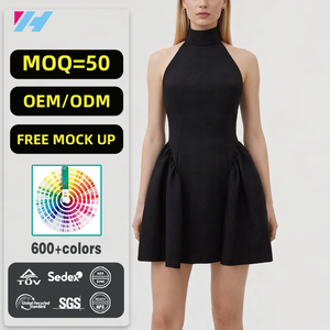 Abito Mini da Donna Personalizzato all'Ingrosso, Sexy e alla Moda, con Collo Halter e Linea ad A Plissettata - Product Image 1