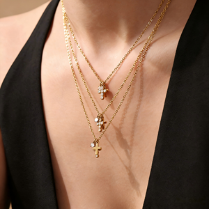 Fashion 5A Zircon Diamond <b>Cross</b> Necklace 18K Gold Plated Stainless Steel Multi Layer Waterproof Jewelry for Women - Product Image 1