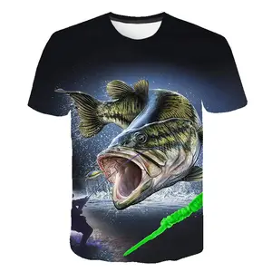 Camiseta masculina com estampa 3D básica Harajuku de pesca, camisa de manga curta unissex para o verão, moda unissex