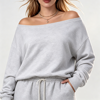 Ensemble décontracté deux pièces gris uni grande taille pour femme en molleton écologique respirant coupe ample longueur genou Printemps Automne