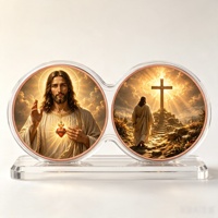 Moneda de cobre doble de 1 onza con impresión UV 2D, medalla conmemorativa religiosa de la Sagrada Cruz del Sagrado Corazón de Jesús, venta al por mayor