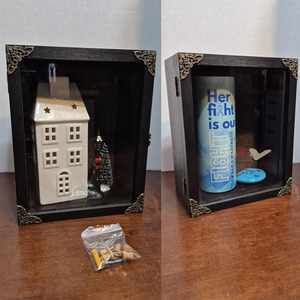 Cadre en bois pour boîte à ombre profonde, Vitrine pour boîtes à ombre profondes avec panneau en lin doux, Finition brûlée vintage et quincaillerie métallique - Product Image 5