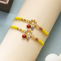 Bestone gelang bunga aster anak perempuan, gelang tali manik-manik kepik lucu warna-warni mode baru